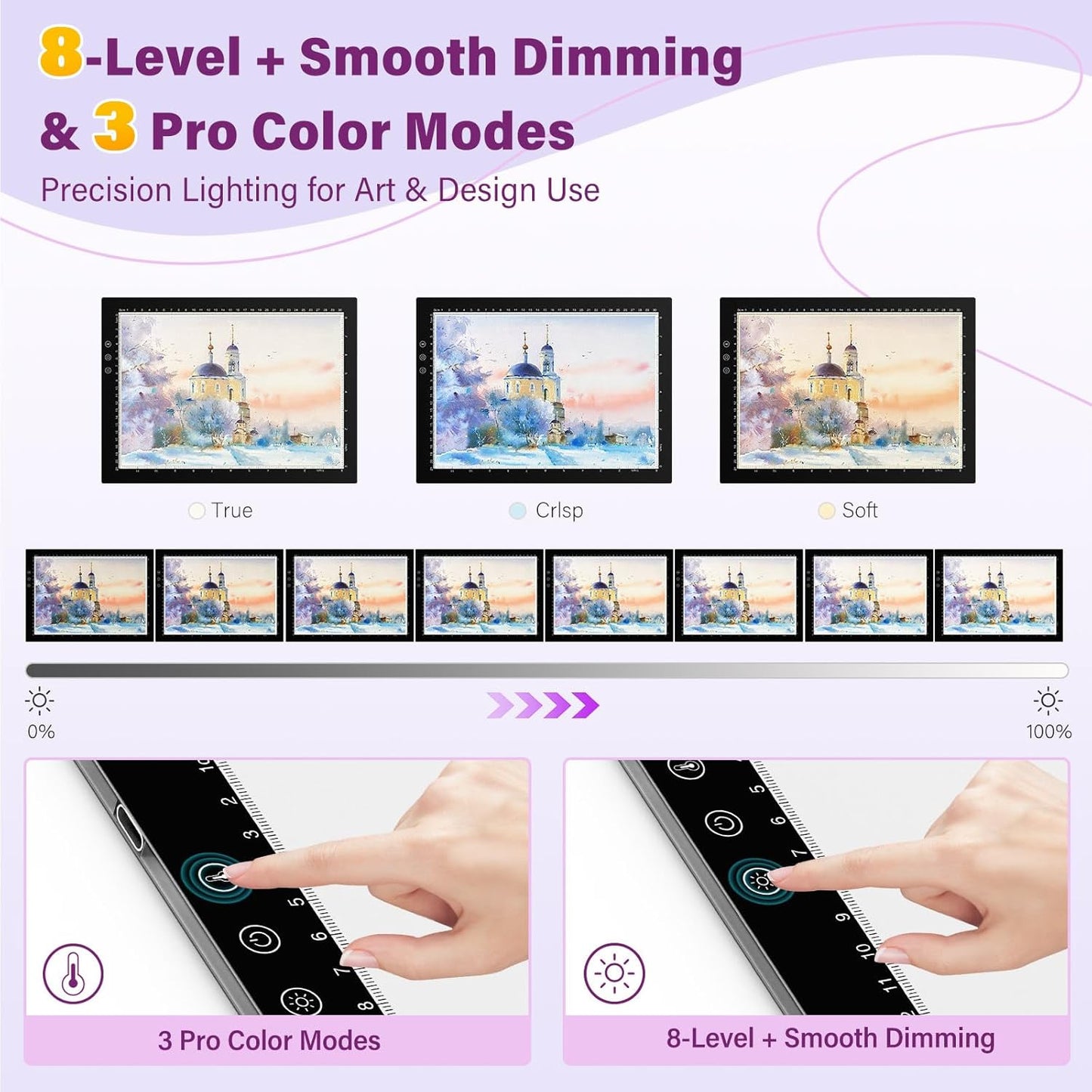 ZEXALIGHT A3 Light Box for Tracing, Light Pad for Diamond Painting with 8 Levels/Stepless Dimming Brightness and 3 Color Modes, Ultra-Thin Copy Board Light Table for Artists Tracing Drawing (Pink)