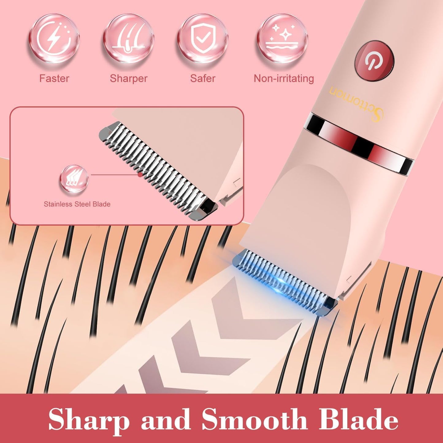 Scttomon 3-in-1 Electric Razor IPX7 Waterproof Bikini Trimmer Wet & Dry Use Painless Personal Trimmer Groomer for Ladies Face Bo