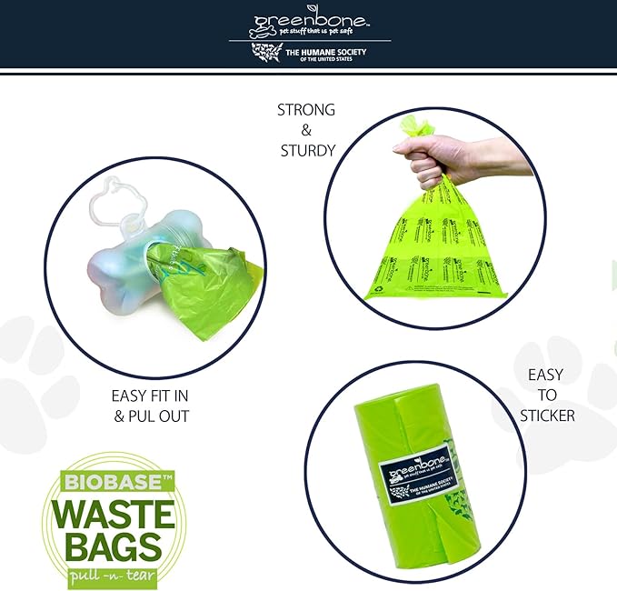 Greenbone The Humane Society Biobase Pet Poop Bags - 10 Rolls - 120 Refills