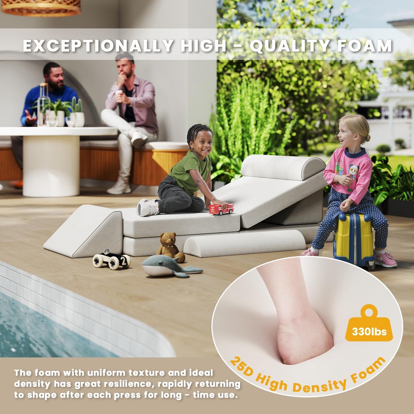 jela Kids Couch, Waterproof Kids Modular Sofa for Outdoor & Indoor, UV Resistant Child Sectional Sofa, Foam Play Couch Playhouse Play Set for Children Adults(Sand Beige)