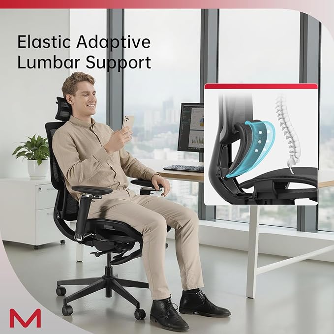 Ergonomic Office Chair with Footrest,Office Chair with 136° Recline, Ergonomic Desk Chair with Larger Adjustable Lumbar Support, Computer Chair with Mesh Seat