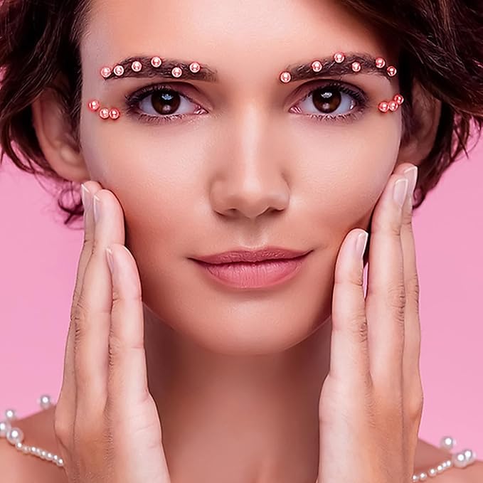 Self Adhesive Face Gems and Pearls for Makeup, Festival Jewels, Hair Gems, Rhinestone Stickers for Face, Eye, Makeup, Nail, Body, Crafts 3/4/5/6 mm 975Pcs (22.Pearl_Pink)