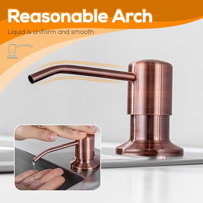 Built in Sink Soap Dispenser Lotion Dispenser for Kitchen Sink, Soap Dispenser with 17 Ounce Bottle, Soap Pump Built in Countertop Under Sink, Red Bronze