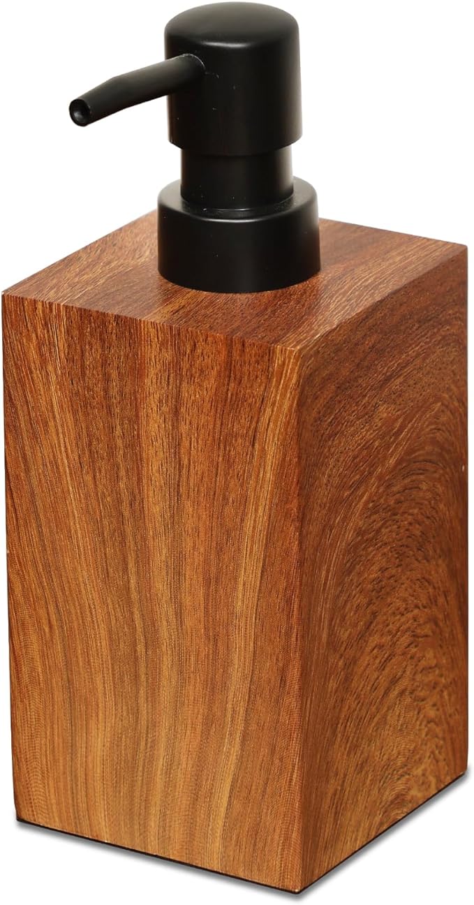 Resin Soap Dispenser with Walnut Wood Grain Look, 16.9 oz Refillable Lotion Bottle for Bathroom, Kitchen, Sink Countertops – Durable, Moisture-Resistant, Rustic Farmhouse Décor