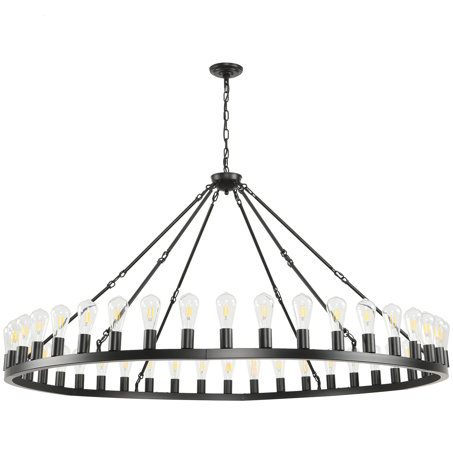 SARUDIIR Extra Large Wagon Wheel Chandelier Farmhouse 64" 42-Light Black Farmhouse Round Wheel Chandelier Light fixtures for Outdoor Porch high Ceilings Dining Room Living Room