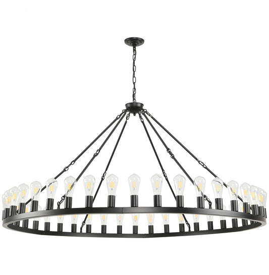 SARUDIIR Extra Large Wagon Wheel Chandelier Farmhouse 64" 42-Light Black Farmhouse Round Wheel Chandelier Light fixtures for Outdoor Porch high Ceilings Dining Room Living Room