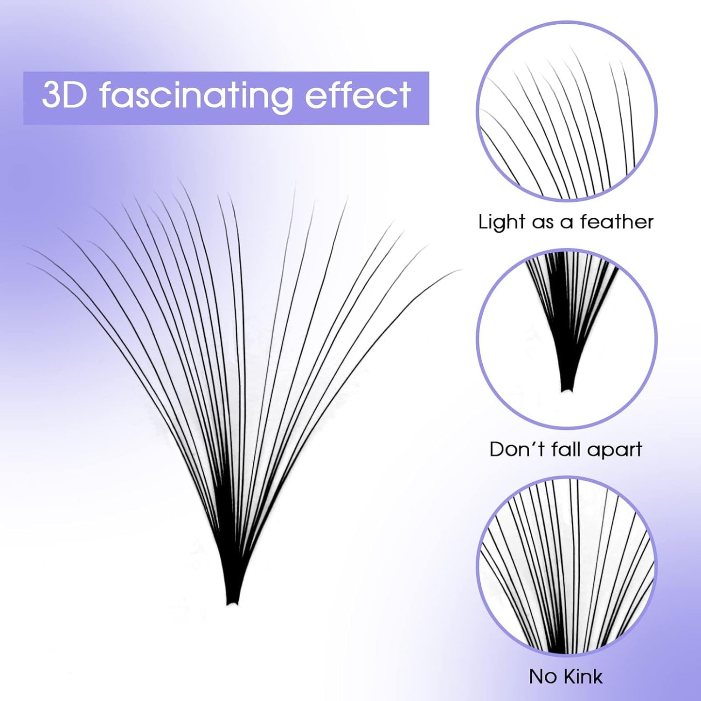 Easy Fan Volume for Lash Artists: Wendy, Handmade Fans for Eyelash Extensions, Self Fanning, Blooming, Black, C Curl, 0.1mm, 8-14mm, KH126