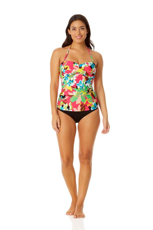 Anne Cole Women's Standard Solid Twist Front Shirred Bandeau Tankini Swim Top, Cabana Party