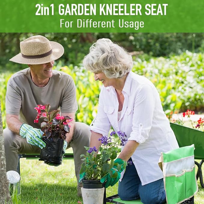 Altdorff Garden Kneeler and Seat Heavy Duty with 10.2” Wider Soft Pad, Portable Folding Stool for Gardening with Extra Hand Pruner, Sturdy Garden Kneeling Bench for Senior Help Stand, Green