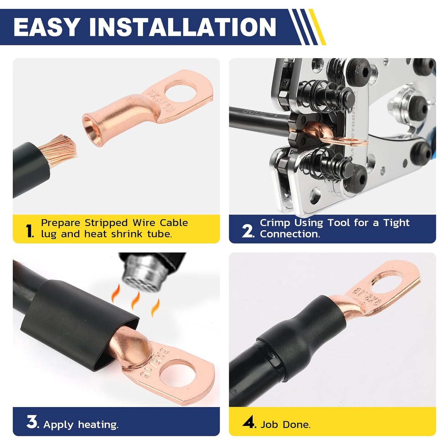 haisstronica 10pcs 2 AWG - 1/4" (M6) Battery Cable Lugs, Heavy Duty Copper Wire Lugs with 10pcs 3:1 Adhesive Heat Shrink Tubing, 2 Gauge Wire Connectors Battery Terminal Connector, Battery Cable Ends