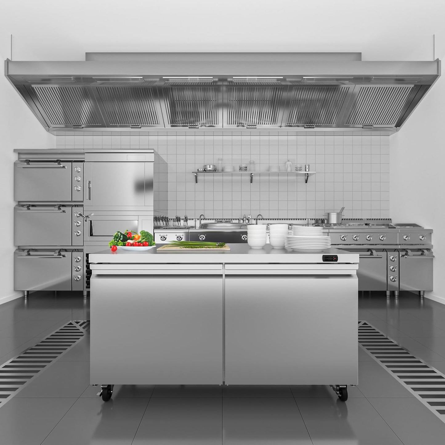 Rockitch 60" W Commercial Undercounter Refrigerator, 14.1 Cu.ft Stainless Steel Worktop Under Counter Fridge, Commercial Refrigerated Food Prep Table with 3 Door for Restaurant, Bar, Shop, etc.