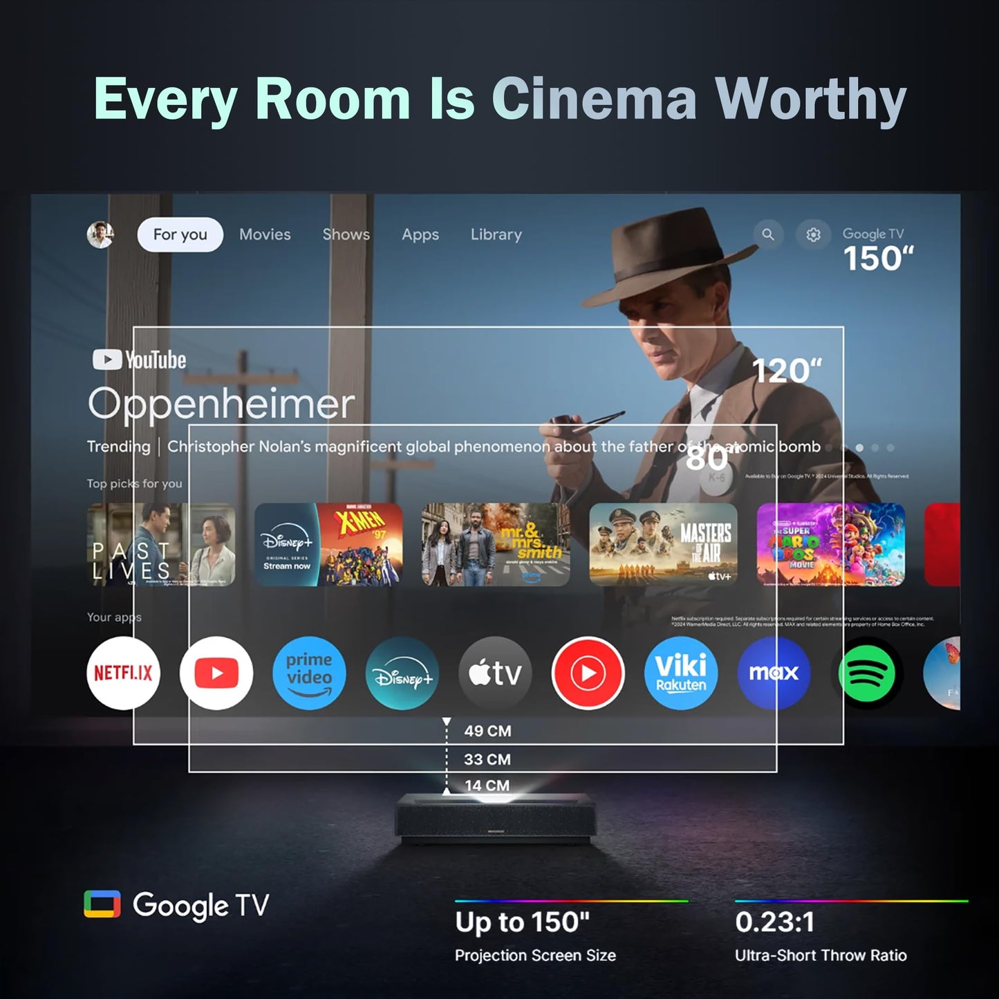 Formovie Cinema Edge 4K UHD Ultra Short Throw Projector, Google TV UST Laser Projector with Licensed Netflix, HDR10 150" ALPD Laser TV, Dolby Audio DTS-H for Home Theater