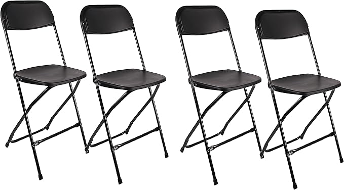 BTEXPERT Set of 4, Black Plastic Folding Chair Steel Frame Commercial High Capacity Event Chair Lightweight Set for Office Wedding Party Picnic Kitchen Dining Church School