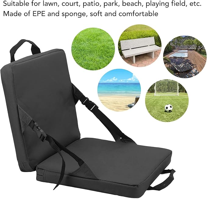 Alomejor Stadium Seat with Back Support, Outdoor Chair Foldable Soft Sponge Cushion for Sports Fans, Beach Lovers, and Outdoor Events
