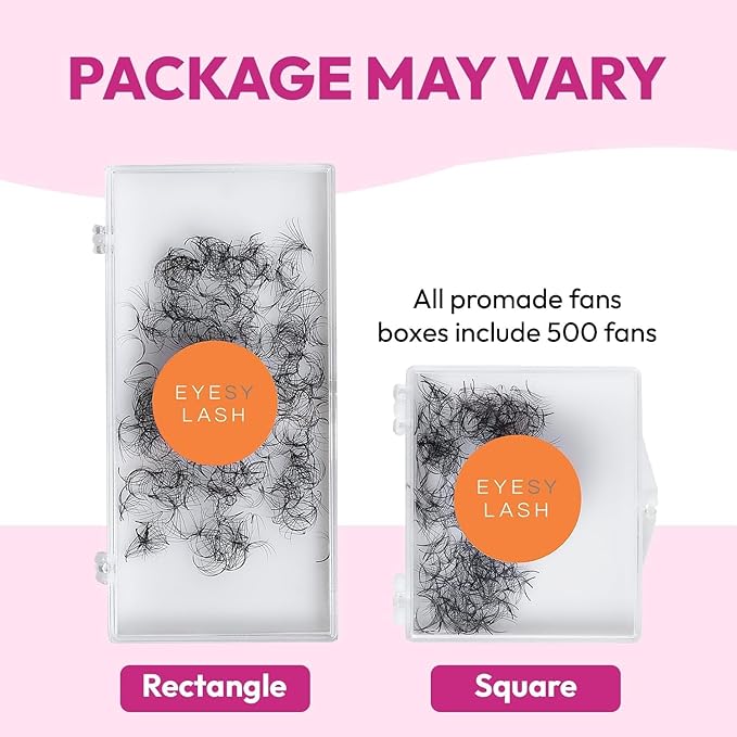 Eyesy Lash 500 Promade Fans - Volume Premade Lash Fans for Eyelash Extensions Pointy Base Handmade Loose Pre Made Eyelashes Middle Stem Soft and Lightweight (14D 0.03 C 15mm)