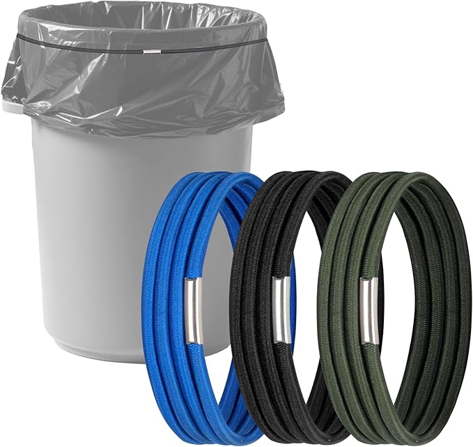 Garbage Can Rubber Bands, Heavy-Duty Garbage Bag Holder for 32-55 Gallon Bins, Large Trash Can Rubber Bands with High Elasticity, Band to Hold Trash Bags in Place, Set of 3 in Black, Blue, Green