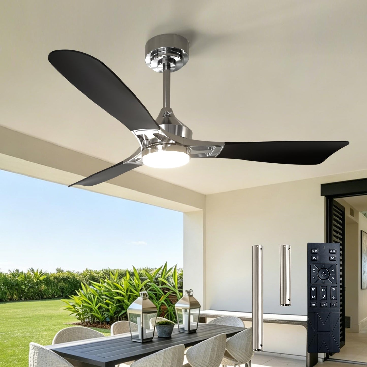 Amico 52 inch Ceiling Fans with Lights, Ceiling Fan with Light and Remote Control, Dimmable, 3CCT, Quiet, Nickel Modern Ceiling fan For Living Room, Bedroom, Farmhouse, Kitchen