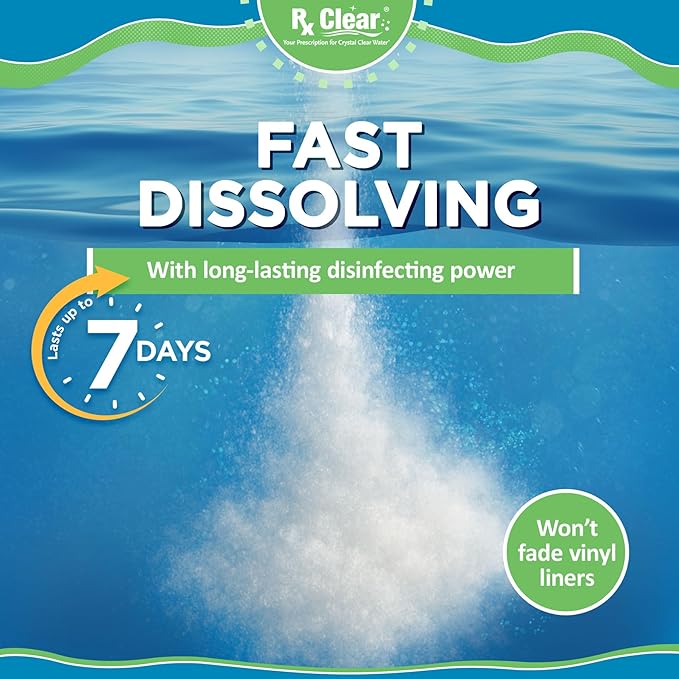 Rx Clear 10 lbs Granular Pool Chlorine | Use As Bactericide, Algaecide, & Disinfectant in Swimming Pools, Hot Tubs, & Spas | Stabilized, Fast Dissolving & UV Protected