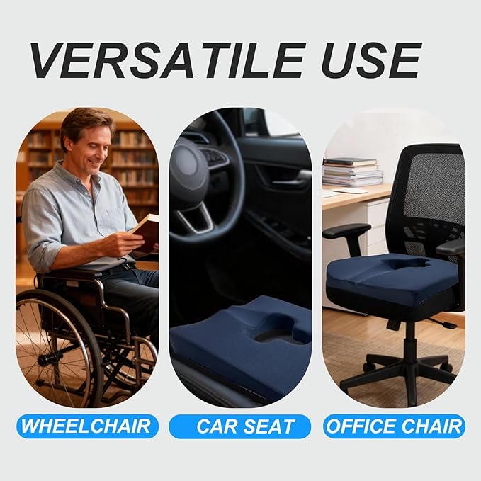 Rivquvi Gel Wheelchair Seat Cushion,Bed Sore Cushions for Butt,Office Chair Pressure Sore cushion,Memory Foam Pillow for bed,Pressure Ulcer Pain Relief,Relieve Sciatica,Coccyx,Washable Cover(Set Blue)