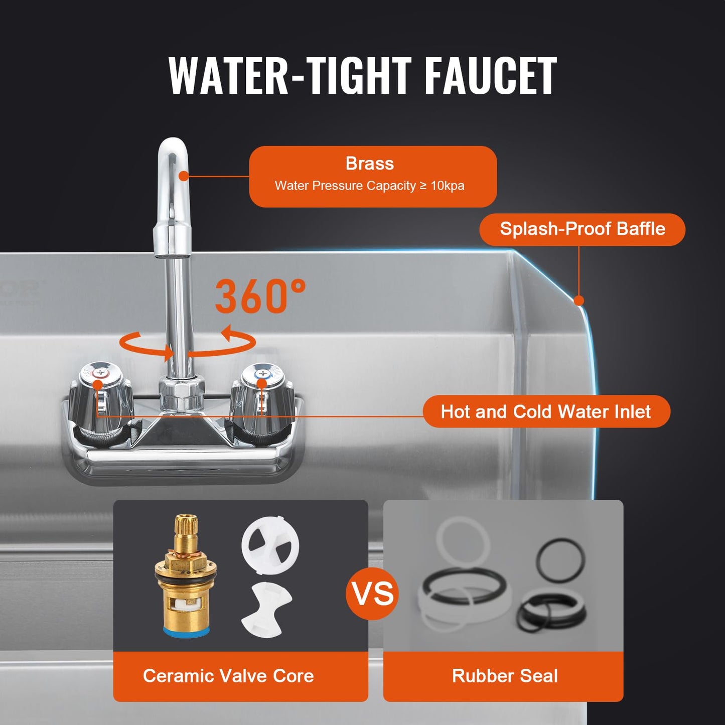 VEVOR Commercial Hand Sink 17x12.8 inch Stainless Steel Sink with Faucet & Side Splash, Wall-Mount Small Hand Basin for Restaurant, Kitchen, Bar, Garage, Home