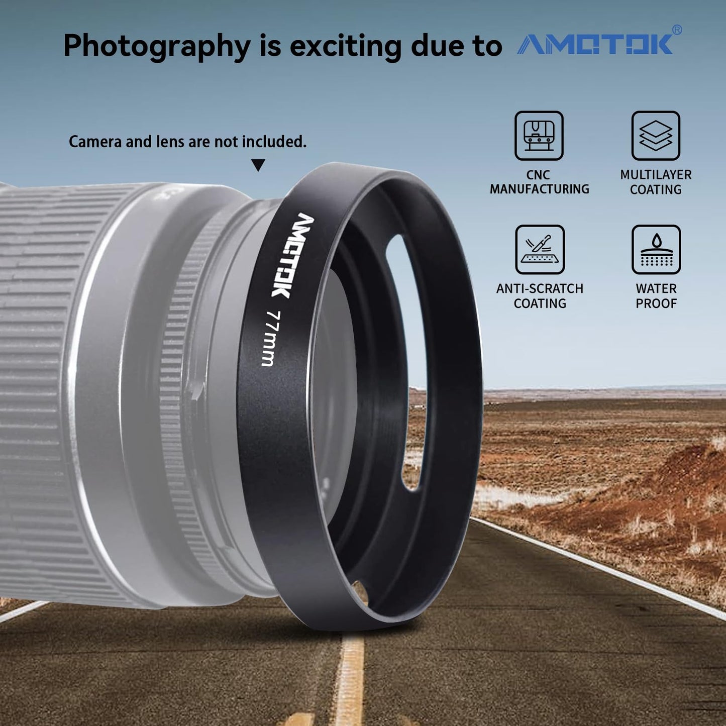 77Mm Camera Lens Hood Compatiable All With 77Mm Brands Filter Thread Lenses,Made Of Cnc Aluminium Hollow Lens Hood.18-35Mmf/3.5-