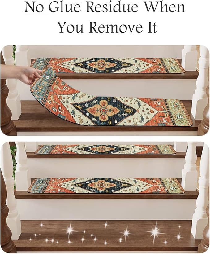 OJIA Extra Non-Slip Carpet Stair Treads for Wooden Steps Set of 4, 30"X8" Rubber Indoor Stair Runner Slip Resistant Stair Rugs Safety Mats for Dogs, Kids & Elders, Stairway Grip Step Treads
