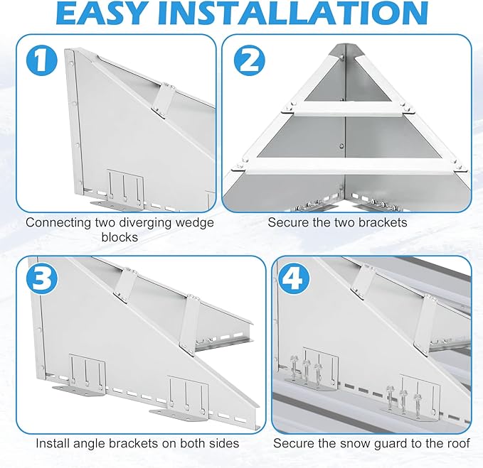 PakaLife Snow Guards for Roof,Snow Splitter&Diverters Guards for Metal Roofs,Snow Removal,Forprotection Stack Pipes and Chimneys Roof,Adjustable Angle and Easy to Install(Silver)