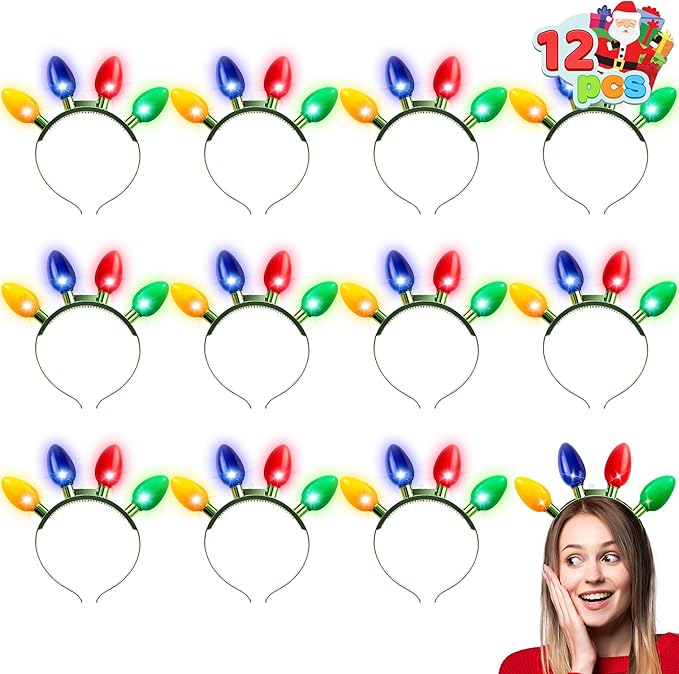 JOYIN Christmas LED Headband Light Up Bulb with 4 Colorful LED Bulbs for Adults Christmas Party Supplies Xmas Accessories