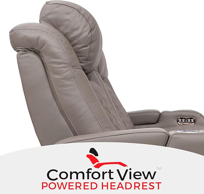 Seatcraft Anthem Italian Leather Sofa w/Fold-Down Table & Loveseat w/Storage Console, Living Room, Power Headrest, Power Recline, Gray
