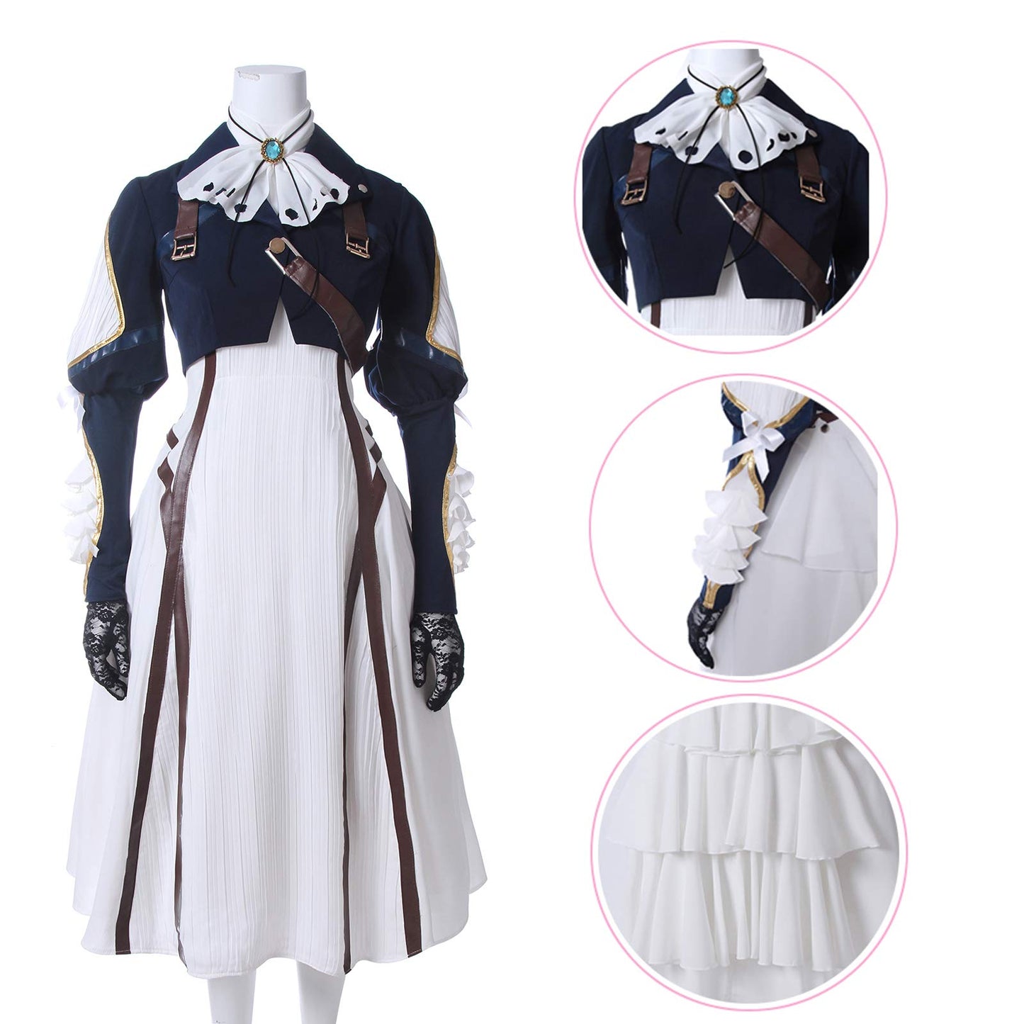 Nuoqi Violet Evergarden Cosplay Costume Womens Anime Uniforms Suit,Dark Blue,Small