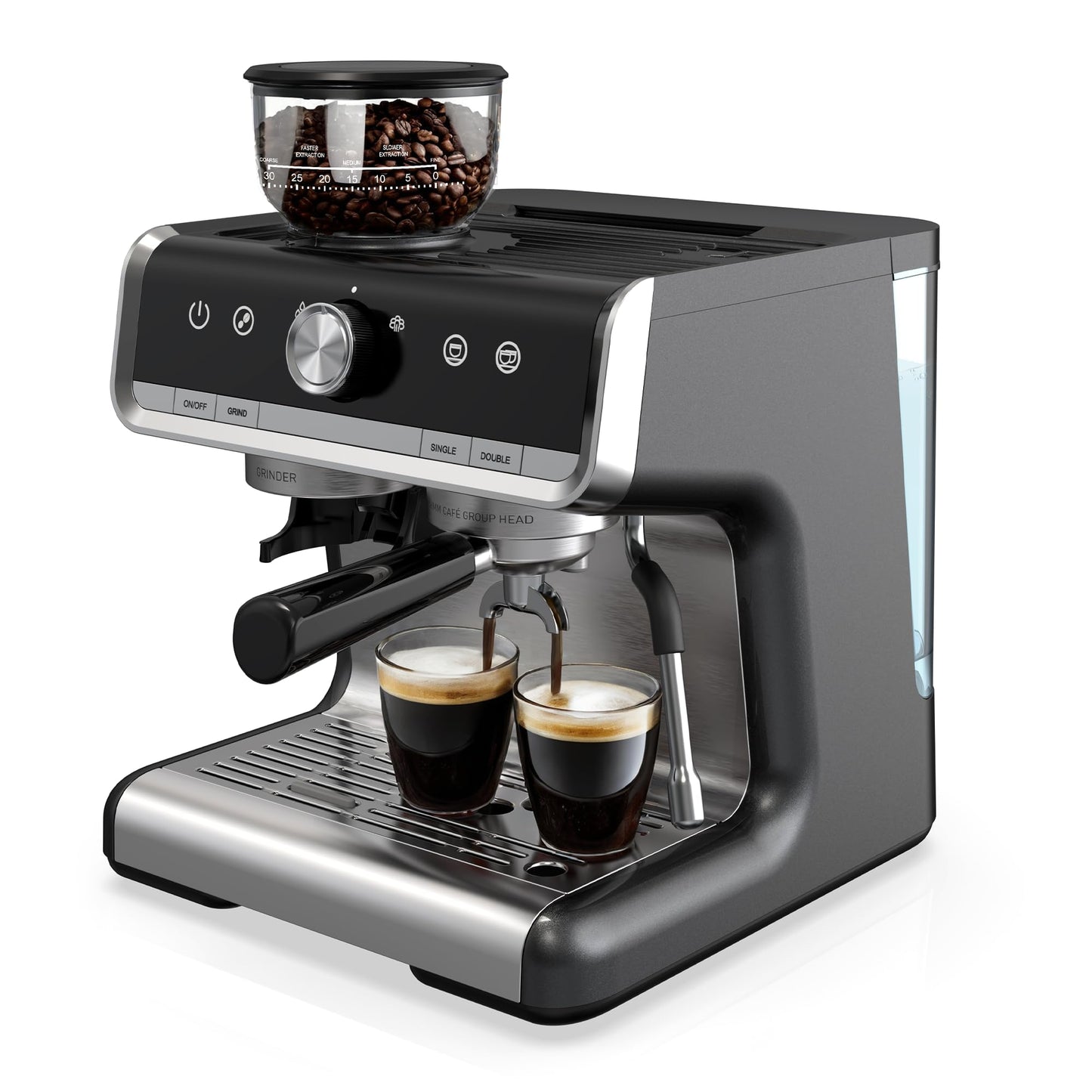 Takywep Espresso Machine, 20 Bar Semi-Automatic Espresso Coffee Maker With Grinder, Milk Frother Steamer Wand for Cappuccino, Latte, Macchiato, 95-Ounce Water Tank, PID Temperature Control,Dark Gray