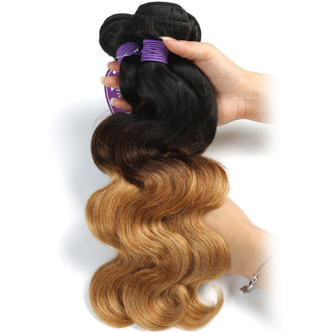 Cranberry Ombre Brazilian Virgin Human Hair Bundle Ombre Body Wave Hair Weave 16inch Bundle Three Tone Color Ombre 1B/4/27 Human