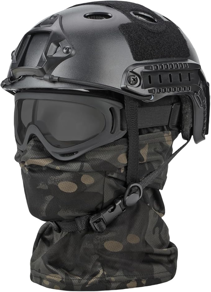 SANYETS Airsoft Helmet,Black Tactical Helmet with Airsoft Accessories,Tactical Airsoft Gear