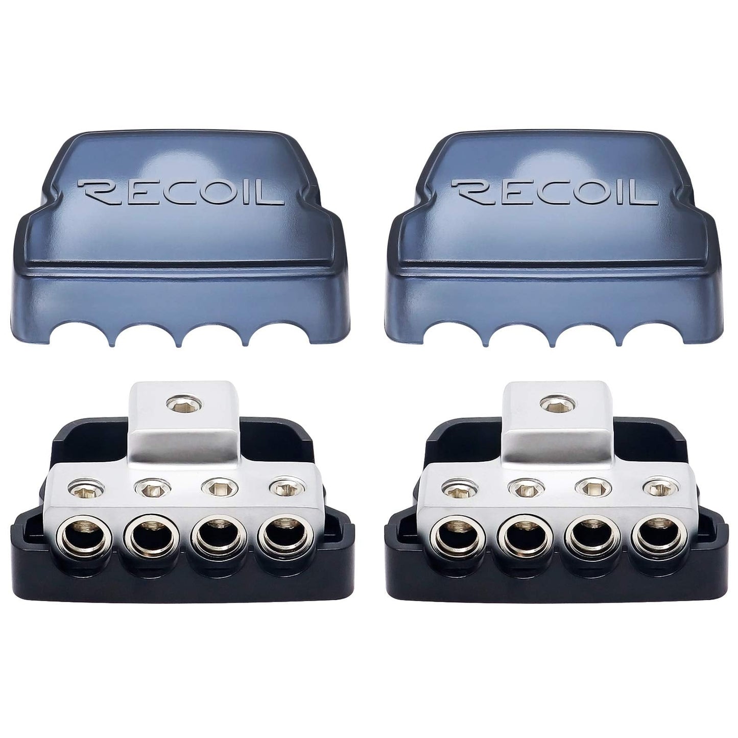 Recoil Db14P 4 Way Power Distribution Block, 1 X 0/2/4 Gauge In / 4 X 4/8 Gauge Out Power Distribution Ground Distributor Block