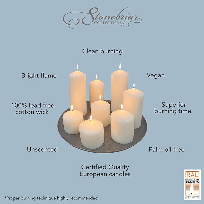 Stonebriar Unscented White Tall Pillar Candles, 18 Hour Burning Candle Pillars, Perfect for Decor, Weddings, Emergencies 3" X 3", 6 count