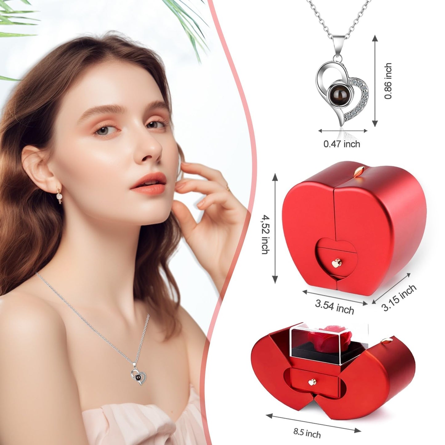Preserved Real Rose with I love you Necklace 100 Languages, Gifts for Girlfriend, Women, Mom, Wife, Gifts Idea on Christmas, Valentine's Day, Mother's Day, Birthday, Anniversary, Thanksgiving