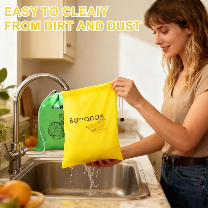 2 Pack Banana Storage Bags, Reusable Produce Saver Pouches For Fruits & Vegetables, Foil Lined Food Preserver Bags To Keep Bananas Fresh, Extend Freshness & Shelf Life in Refrigerator