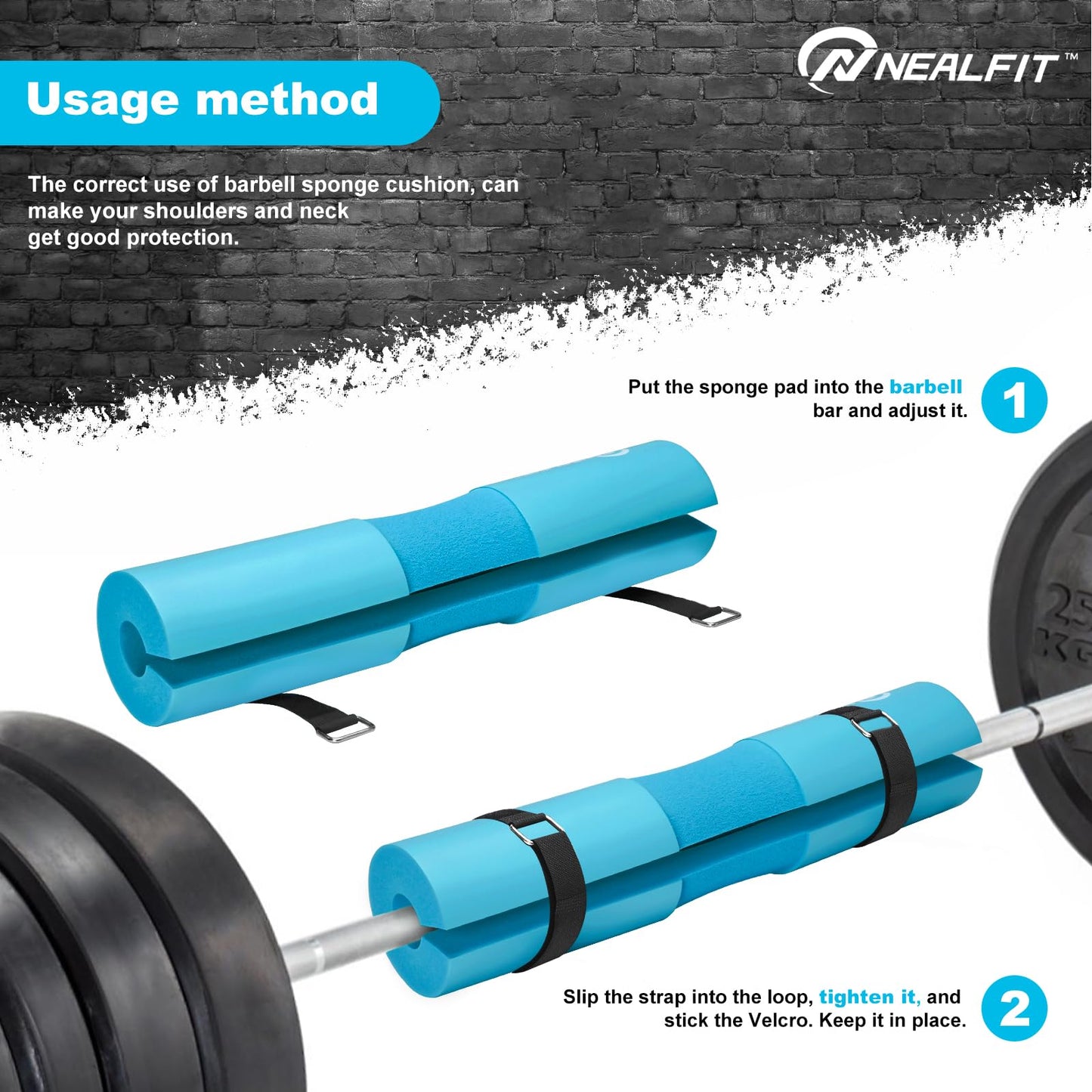 NEALFIT Barbell Pad Squat Pad for Squats—Squat Bar Pad—Great for Weightlifting,Lunges and Hip Thrusts—Foam Sponge Pad—Fit Standard and Olympic Bars Perfectly (Cyan)