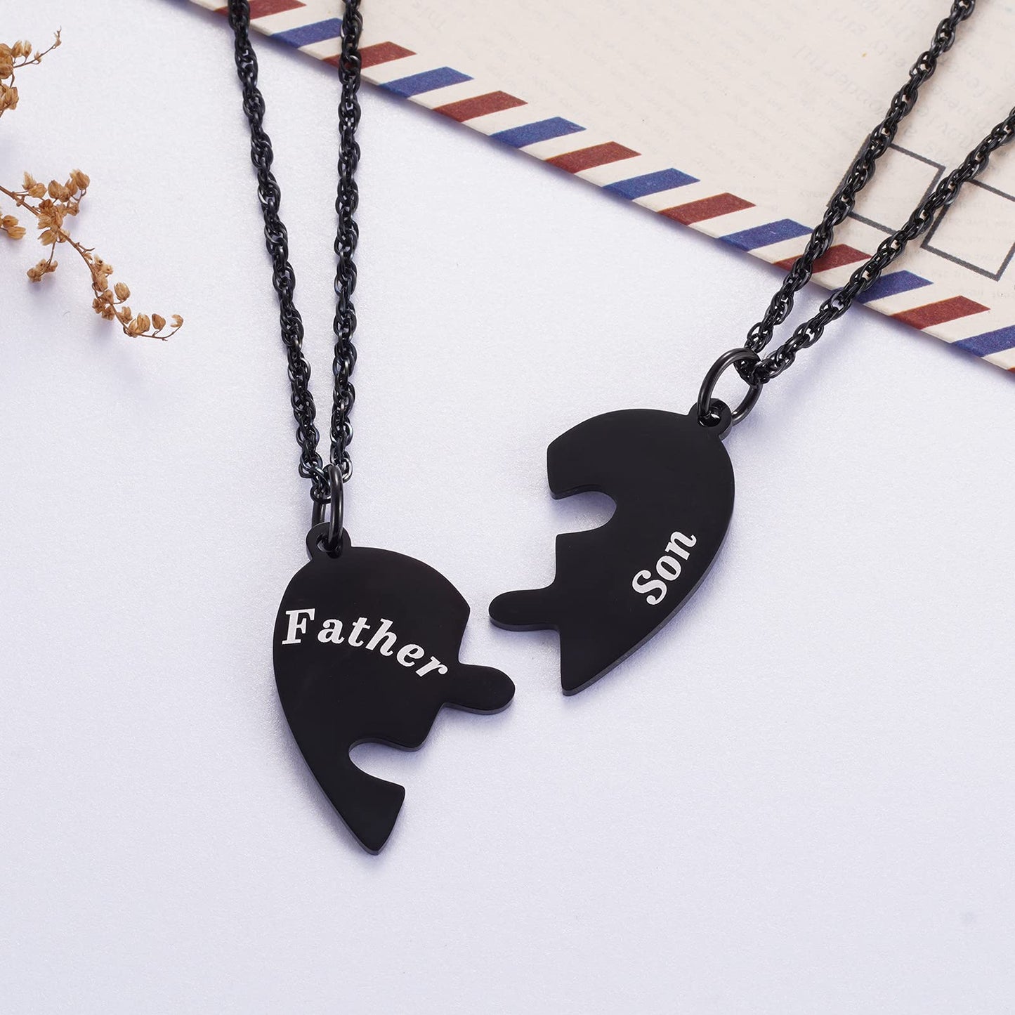 Ralukiia Father and Son Heart Matching Necklace Set for 2 - Son to Dad Father to Sons Graduation Back to School Birthday Jewelry