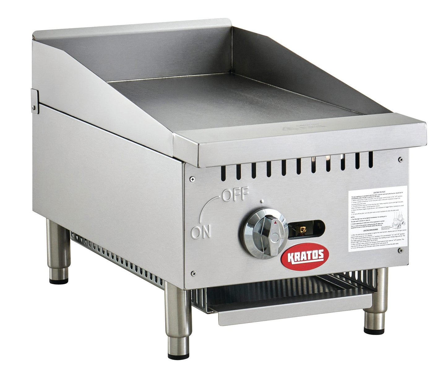 Kratos 15" Wide Commercial Countertop Griddle, Gas Hot Plate for Restaurants, Manual Control, 1 Burner, Compact Space Saving Gas Girddle, Powerful 30,000 BTU Output (29Y-176)