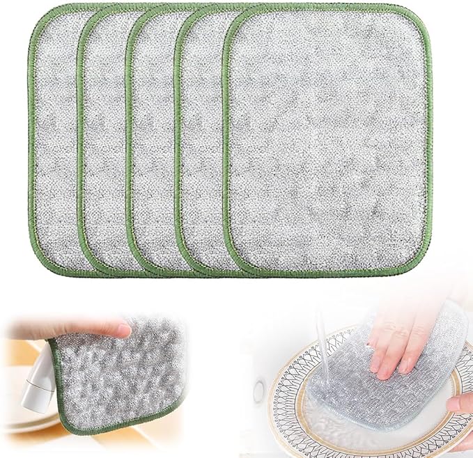 Fliwos Non-Scratch Wire Dishcloths, 2025 New Multipurpose Wire Miracle Cleaning Cloths Reusable Kitchen Dishwashing Rags Thickened Dishcloths for Wet and Dry (5 Pcs)