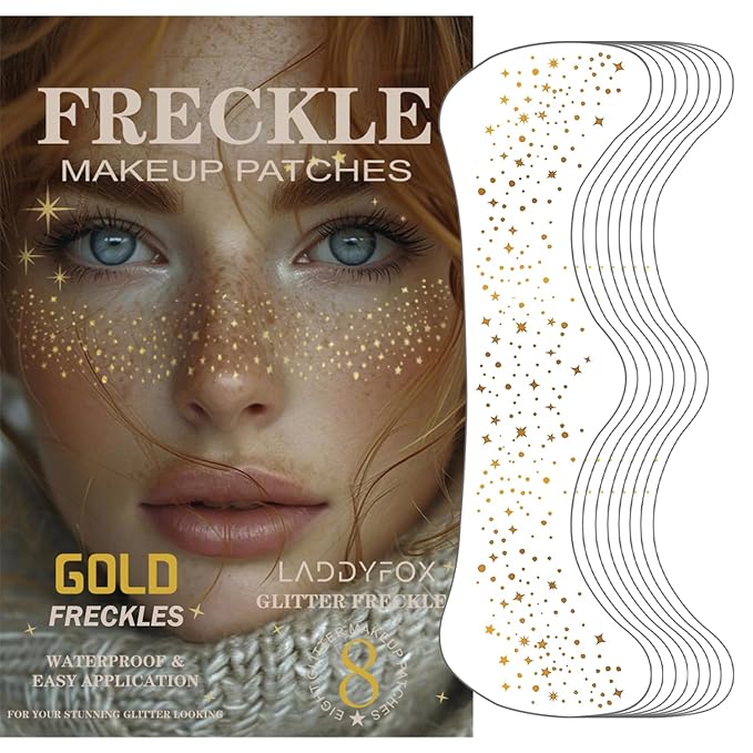 8 Pcs Gold Face Makeup Patches, Gold Glitter Freckles Face Tattoo, Glitter Freckles, Sparkle Makeup Patches, Waterproof Fa...