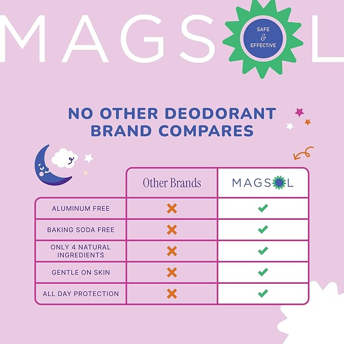 MAGSOL Natural Deodorant for Kids and Teens, Gentle on Skin, Only 4 Ingredients, Aluminum Free, Baking Soda Free, Natural Deodorant for Girls and Boys (Enchanted Dreamer)