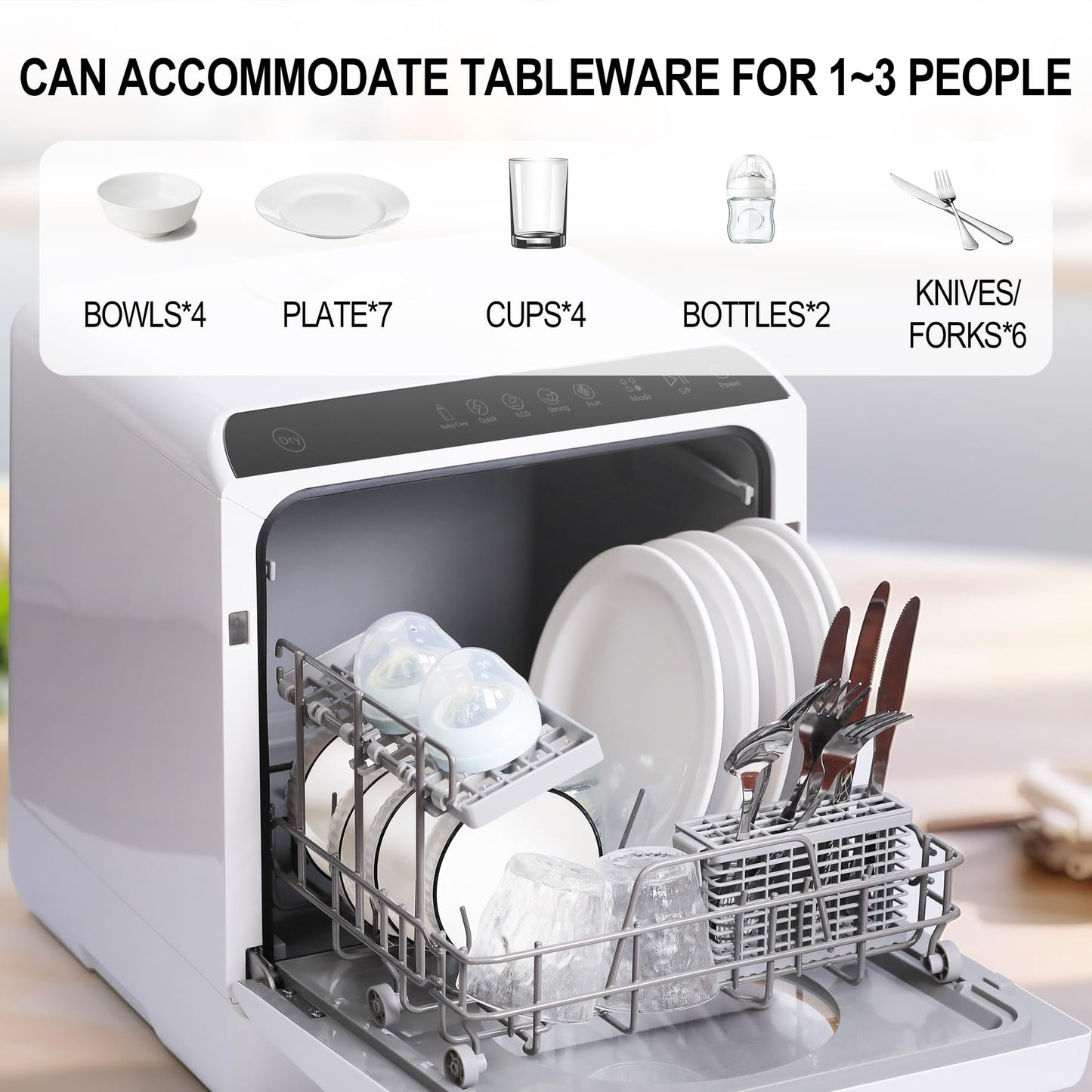 Countertop Dishwasher with built-in water tank, countertop mini portable dishwasher for apartments and RVs, Compact Dishwasher that can wash baby bottles. Dishwasher with drying function.