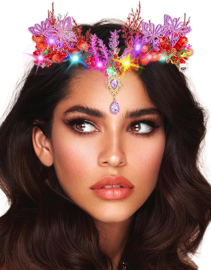 Campsis Light Up Flower Crown Headbands LED Fairy Floral Hair Accessories for Women