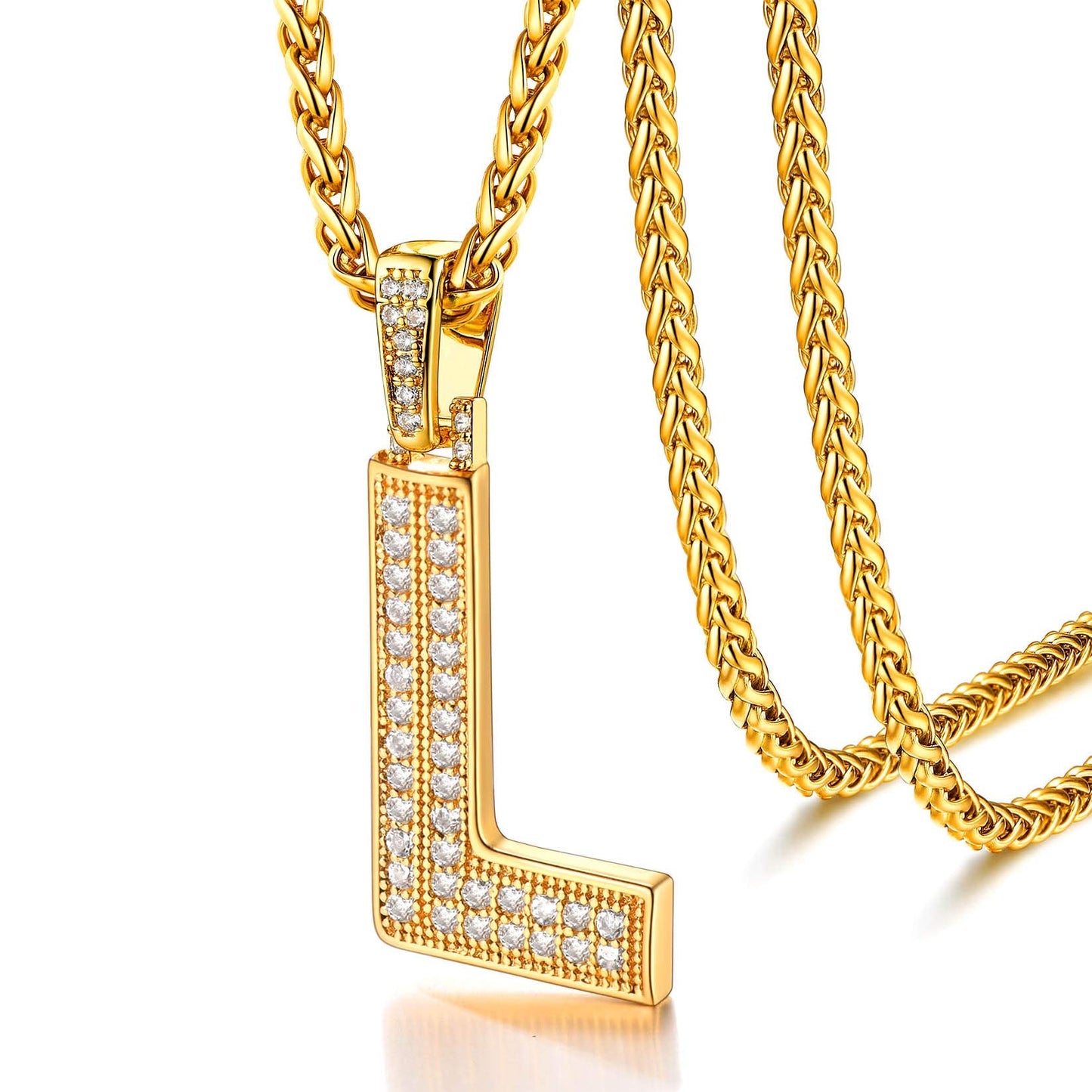 U7 Men Womens Bling Initial Necklace 18K Gold Plated Chain Full CZ Bling Hip Hop Costume Jewelry Capital Letter L Pendant