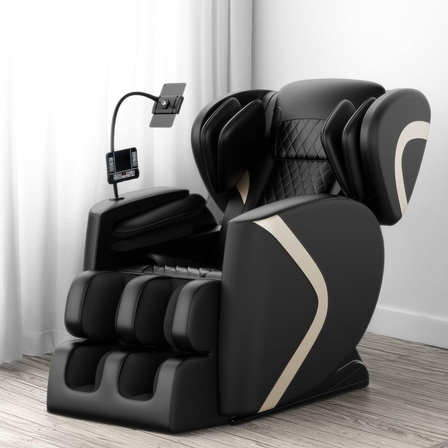 Full Body Massage Chair Recliner with Zero Gravity, Air Pressure Compression System, Heated Waist and Legs, Adjustable Footrest, Automatic Modes, Easy Setup Relaxation Seating for Home Office, Black