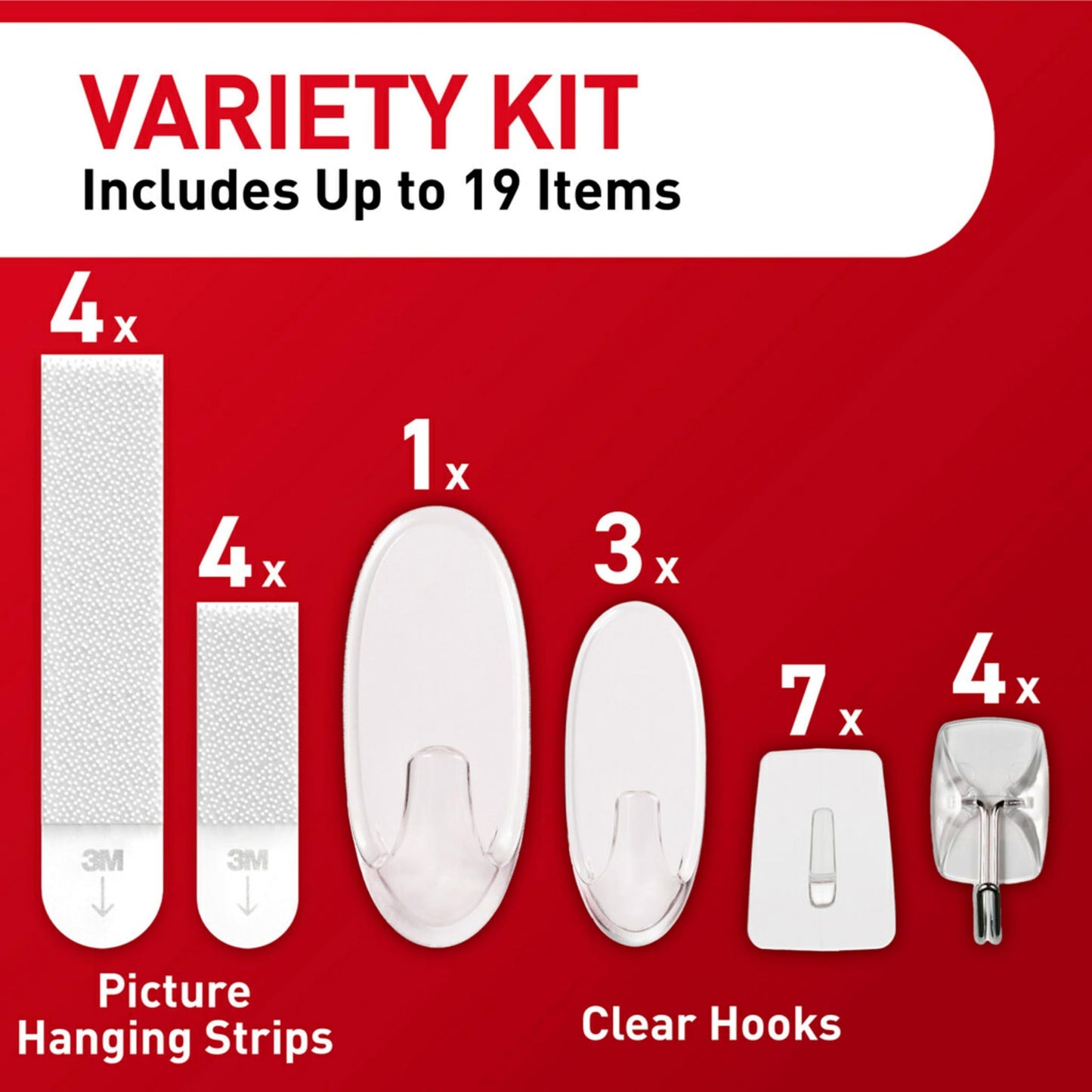 Command Clear Variety Pack, Including 8 Pairs of Picture Hangers, 4 Clear Wire Hooks and 11 Wall Hooks for Hanging Christmas Decorations, Damage-Free Hanging Up to 19 Items
