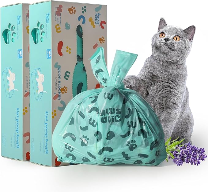Cat Litter Disposal Bags and Dog Poop Bags with Handle, 360 Counts, Lavender Scented,Corn Starch Based Extra Thick and Guaranteed Leak Proof Poop bags for Kitty and Doggy
