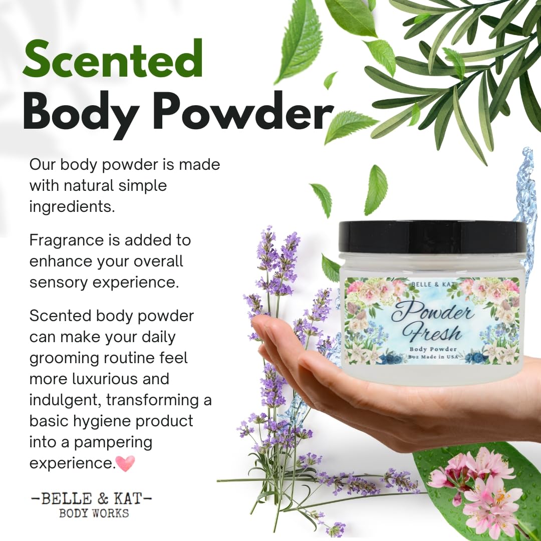 Body Powder for Women & Men Scented Powder Fresh (classic baby powder fresh scent), Perfume Dusting Powder, Bath Powder with Fragrance & Essential Oils, Talc Free, 8oz Container, Made in USA